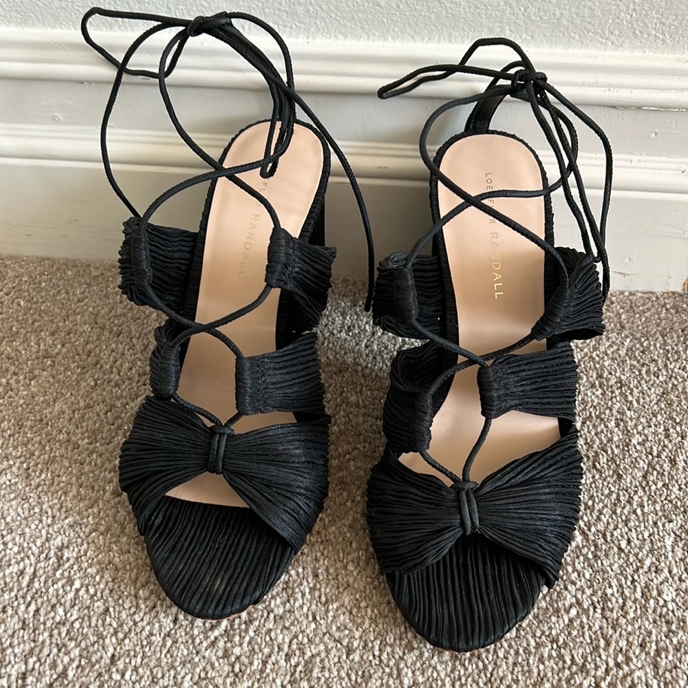 LOEFFLER RANDALL pleated black ankle-tie sandal 9.5